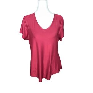 No Boundaries Red V-Neck Short Sleeve Tee Shirt Womens Large 11-13 NB32100021668